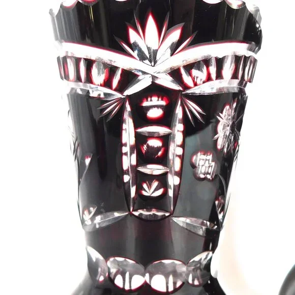 Pair of Two Small Red Cut to Clear Vases # 25597